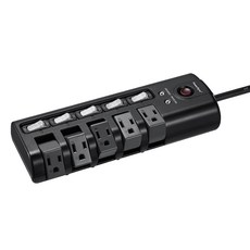 欣洋電子 群加 延長線 防雷擊 5開5插 3P 背後磁吸 電源插座 90度旋轉插座, 黑色 TS5X0018, 1個, 180cm