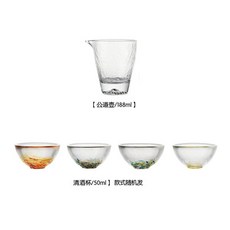 日式清酒冰酒壺 分酒器 滴漏式冰酒器 冷酒器 溫酒壺, 1個, 透明公道壺+顏色清酒杯套裝