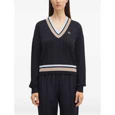 프레드페리 케이블 니트 V넥 스웨터