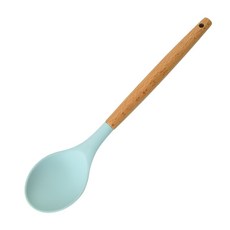 DFMEI 家用硅膠密勺加厚木柄硅膠鍋勺粥勺飯勺廚具家用不粘鍋烹飪勺, 1個, 如圖, 北歐綠