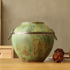 銅環復古做舊粗陶花瓶擺件, 小號, N/A