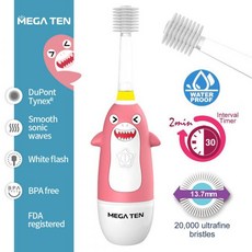 MEGA TEN 360度兒童電動牙刷 - 趣味潔牙 呵護寶貝口腔健康, 1個, 鯊魚
