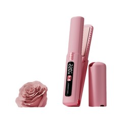 行動式無線直髮器 6檔溫控 液晶顯示TYPE-C充電, 蜜桃粉 頂配直板夾, 如圖所示