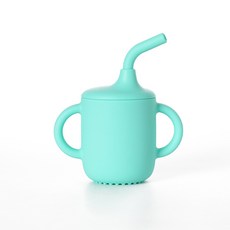 DFMEI 硅膠水杯吸管杯嬰兒學飲杯鴨嘴杯防摔防漏兒童餐具套裝杯子輔食, 1個, 青色:如圖