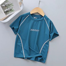 KiDSPORT 兒童機能涼感短袖上衣 快乾透氣 居家運動外出皆宜 洞洞上衣 孔雀綠 118-128/19-24KG
