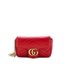 구찌 중고 GG 마몽 플랩 백 마틀라세 레더 수퍼 미니 크로스 백