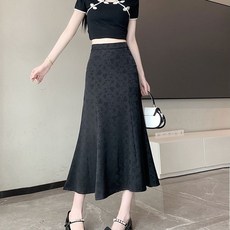 提花國風半身裙2025高腰百搭遮肉中長款氣質顯瘦魚尾通勤提花國風半身裙2025高腰百搭遮肉中長款氣質顯瘦魚尾通勤, 黑色,XL, 黑色, XL