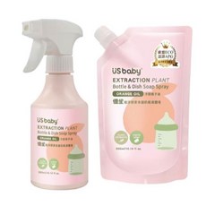 US baby 植淨酵素 冷壓橘子油 食器奶瓶液體皂噴霧 300ml, 1個, 1罐1補/組