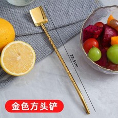 優選 鐵鍬吸管勺子不鏽鋼二合一多功能西瓜攪拌勺網紅帶吸管鏟子西瓜勺 副廠商品, 金色方頭鏟1個裝, 1個