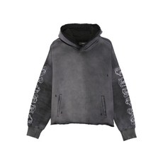 퍼플브랜드 그래픽 소매 디스트레스드 후디