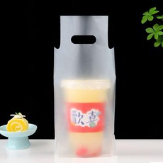 優選 奶茶袋外賣打包袋擺地攤一次性豆漿袋兩杯裝飲料果汁單杯袋子手提 副廠商品, 1個, 透明磨砂白袋/ 單杯袋 ,100個 / 加厚新料