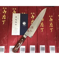 工具家達人 堺實光 JIKKO 牛刀 三德刀 水果刀 日本製 口金牛刀 鎚目 大馬士革 廚刀 料理刀 菜刀, 1個, 240mm牛刀,店家額外開鋒, Wooden Handle