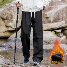 運動長褲 防水防風 滑雪登山 男女情侶款 直筒 防刮耐磨, 黑色加絨,M(建議體重47-55公斤)
