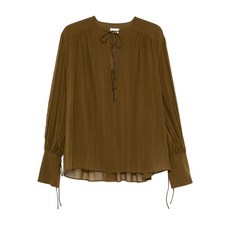 안다마네 타이 넥 개더 블라우스
