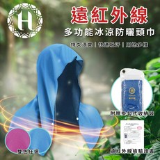 【Hilton 希爾頓】 遠紅外線多功能能量冰涼頭巾/防曬巾/附掛勾式收納袋/兩色任選 (H0011), 深藍色, 1個