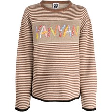 얀얀니트 로고 자수 스트라이프 패턴 스웨터