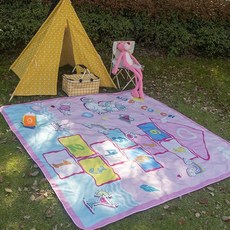 網紅單層薄款防潮墊可機洗摺疊格子便攜式戶外防水沙灘草坪野餐布, 單層跳房子粉1.5*2m