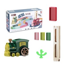 多米諾骨牌小火車 兒童益智電動玩具, 墨綠色標配版 帶60個骨牌, 1套