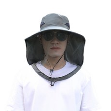 防蚊帽 遮陽釣魚帽 UPF50 防曬帽 戶外防蟲防風透氣網紗面罩男款, 軍綠
