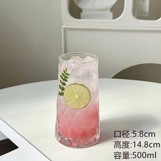 家用500ml玻璃杯 水杯 透明飲料杯, 1個, Ins菱葉紋水杯-500ml1個