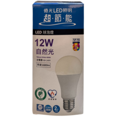 億光 LED 球泡燈 12W 自然光 亮度1680lm 全電壓100-240V, 1個