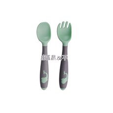 寶寶學用餐訓練勺叉組, 綠色, 1個, 勺 叉
