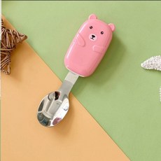 寶寶學習叉子 不銹鋼短柄 寶寶餐具, 1個, 小粉熊-湯匙, N/A