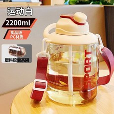 2200ML大容量運動水杯 附提把帶 適用於戶外旅行與健身, 1個, 【防爆耐摔食品級PC】帶提手,黑2200ml