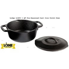 美國原裝LODGE 6.5寸鑄鐵鍋 湯鍋 SERVING POT 1QT 雙耳湯鍋, 1個, 鍋身含鍋蓋, 黑色系, 17cm