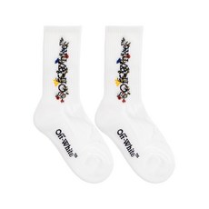 오프화이트 플로럴 자수 골지 양말