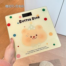 高精度可愛體重秤充電款 附贈皮尺與充電線, 1個, 禮帽熊電池款, 禮帽熊電池款, N/A