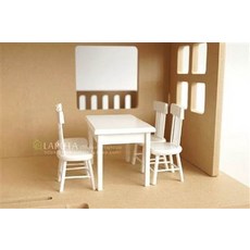 娃娃屋 迷你餐桌椅組, 1:12娃娃屋dollhouse迷你傢俱模型袖珍玩具白色方形餐桌椅5件套, 1個
