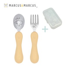Marcus&Marcus 兒童防滑易握學習叉匙組含盒, 粉彩長頸鹿, 1個