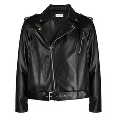 허니F.디종 슬로건 프린트 가죽 바이커 재킷