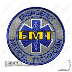 ARMYGO EMT反光圓形繡章,魔鬼氈設計,夜間安全反光,緊急醫療技術員識別, 1個, 加車黑色(刺面)魔鬼氈