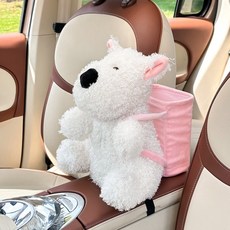 卡通車用紙巾盒 可愛毛絨公仔抽紙盒 創意汽車收納盒, 1個, 西高地小狗紙巾盒背桶款, N/A