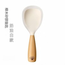 可立式食品級矽膠飯勺 檸木手柄, 奶白矽膠飯鏟, 1個