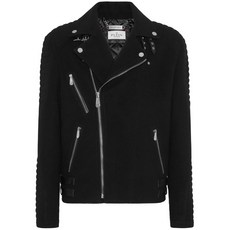 필립플레인 로고 아플리케 패딩 바이커 재킷