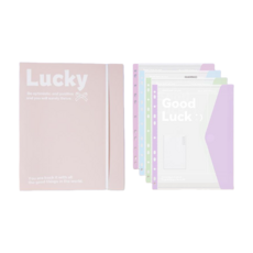 Good luck活頁資料夾, 蜜桃粉外殼,含4個文件袋, 1個