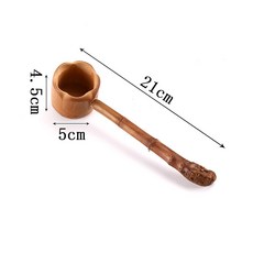 天然竹製長柄茶勺, 1個, 棕色 梅花口