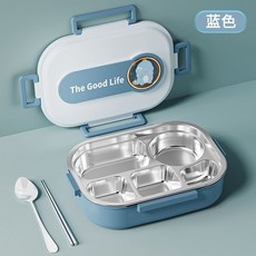 不鏽鋼便當盒 分隔保溫餐盒 加熱飯盒 便攜密封保鮮盒 兒童小學生上班族餐盤, 1個, 高質(五格飯盒),(抹茶綠)+送餐具