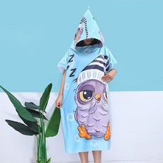 速幹斗篷沙灘巾夏季浴巾成人速幹浴袍游泳超細纖維帶帽一體式浴巾, 貓頭鷹,90*210, 1個