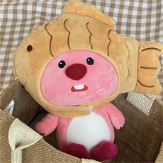 小海貍玩偶 露比 loopy 海狸公仔 變裝海狸 麋鹿頭套 毛絨玩具, 1個, 海貍公仔+鯛魚燒頭套