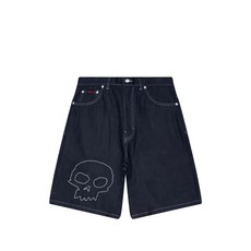 플레저스 스컬 자수 데님 쇼츠