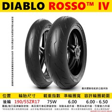 PIRELLI 倍耐力 DIABLO ROSSO IV 190/55-17 街跑車用機車輪胎, 1個