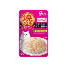 CIAO 燒雞肉系列 雞肉鬆 蟹肉干貝口味 (緑茶消臭成分配合), 16個, 50g, 炙燒雞肉+蟹肉風味魚板+干貝 IC-281