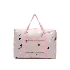 三角圖騰大容量折疊式旅行袋 可套拉桿 登機尺寸, 粉色, 1個