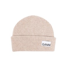 가니 로고 패치 골지 니트 비니