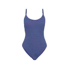 업사이드 깅엄 패턴 원피스 수영복, 블루계열+바이올렛/보라계열