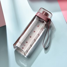 DILLER 簡約磨砂方形塑膠杯, 粉色 - 透明款, 1套, 400L